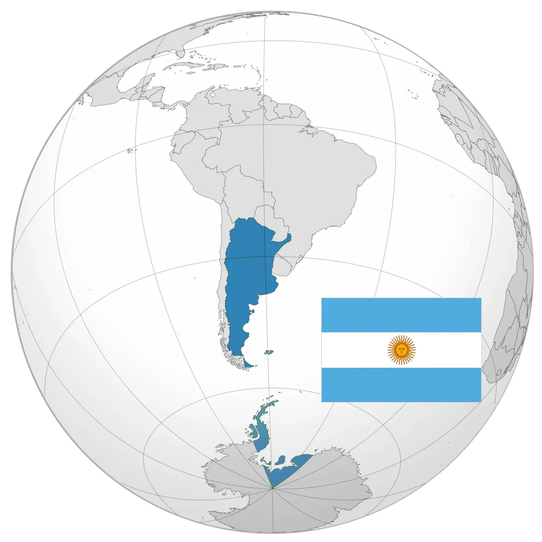 01_ARGENTINA_GLOBE Globo terráqueo con Argentina destacada y su bandera