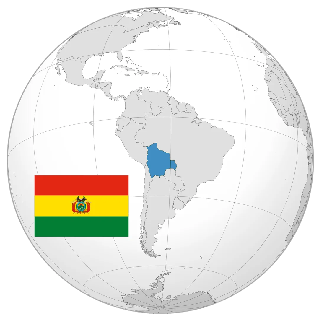 02_BOLIVIA_GLOBE Globo terráqueo con Bolivia destacada y su bandera