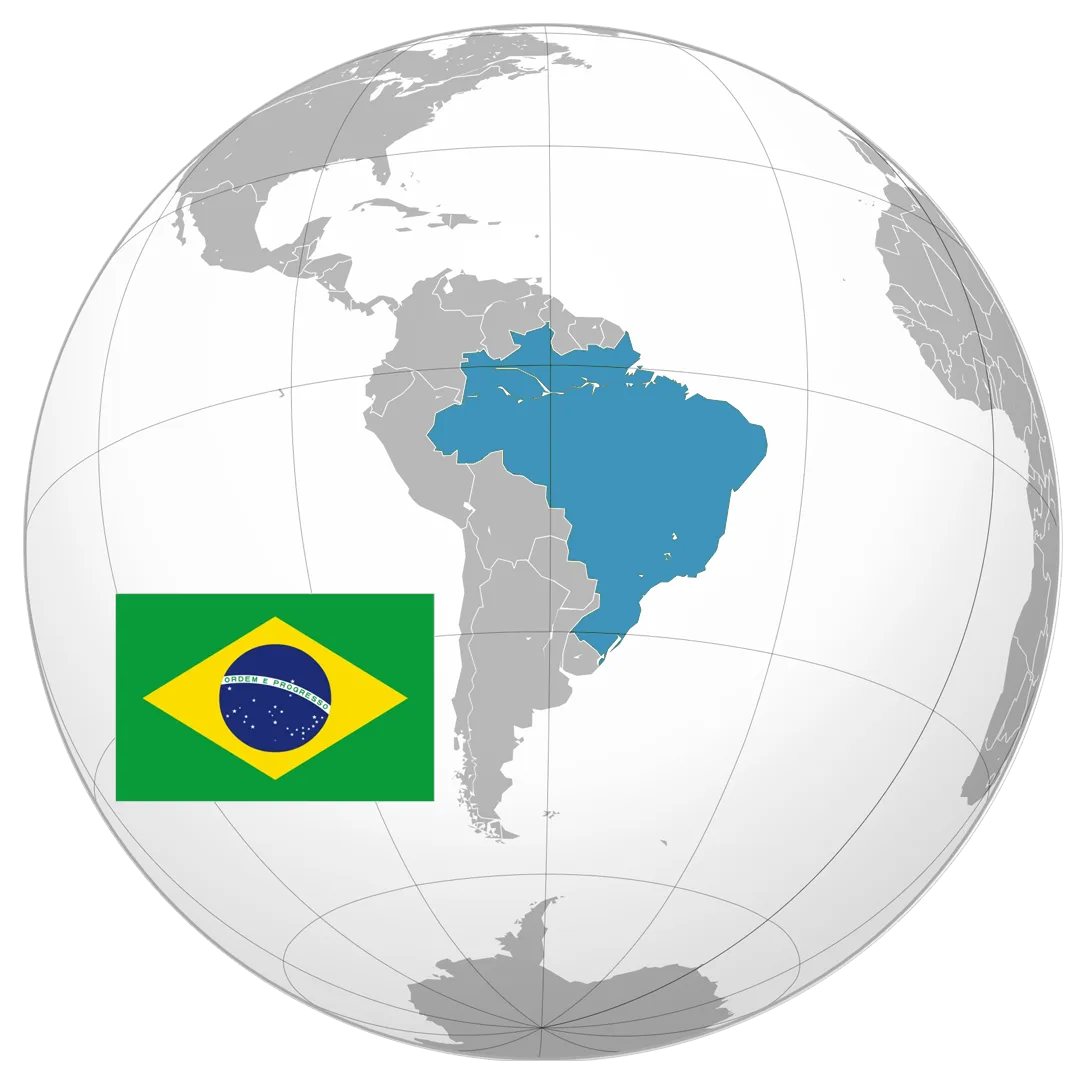 Globo terráqueo con Brasil destacado y su bandera