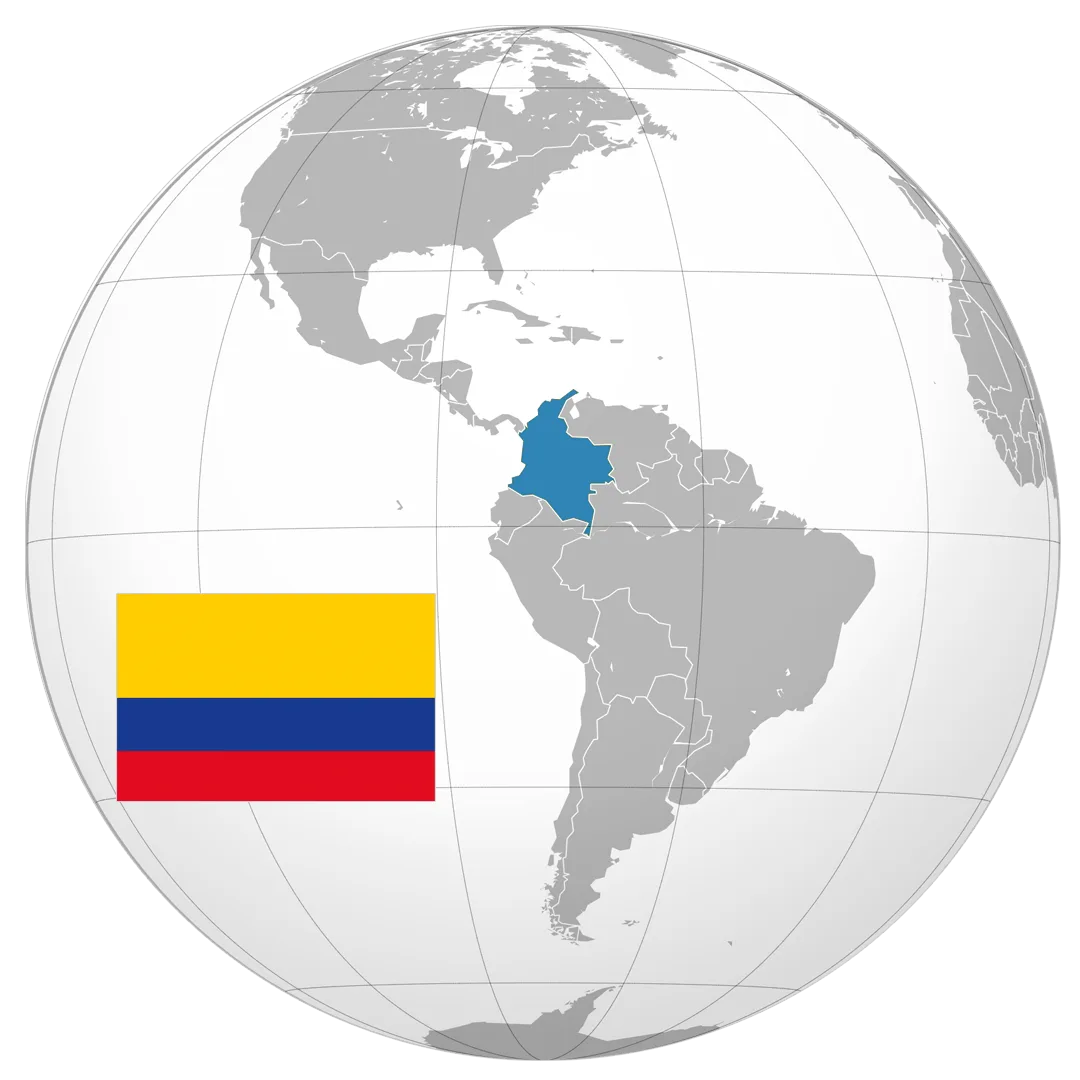 05_COLOMBIA_GLOBE Globo terráqueo con Colombia destacada y su bandera