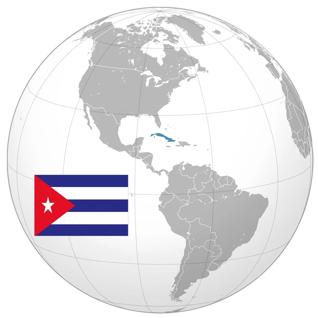 07_CUBA_GLOBE Globo terráqueo con Cuba destacada y su bandera