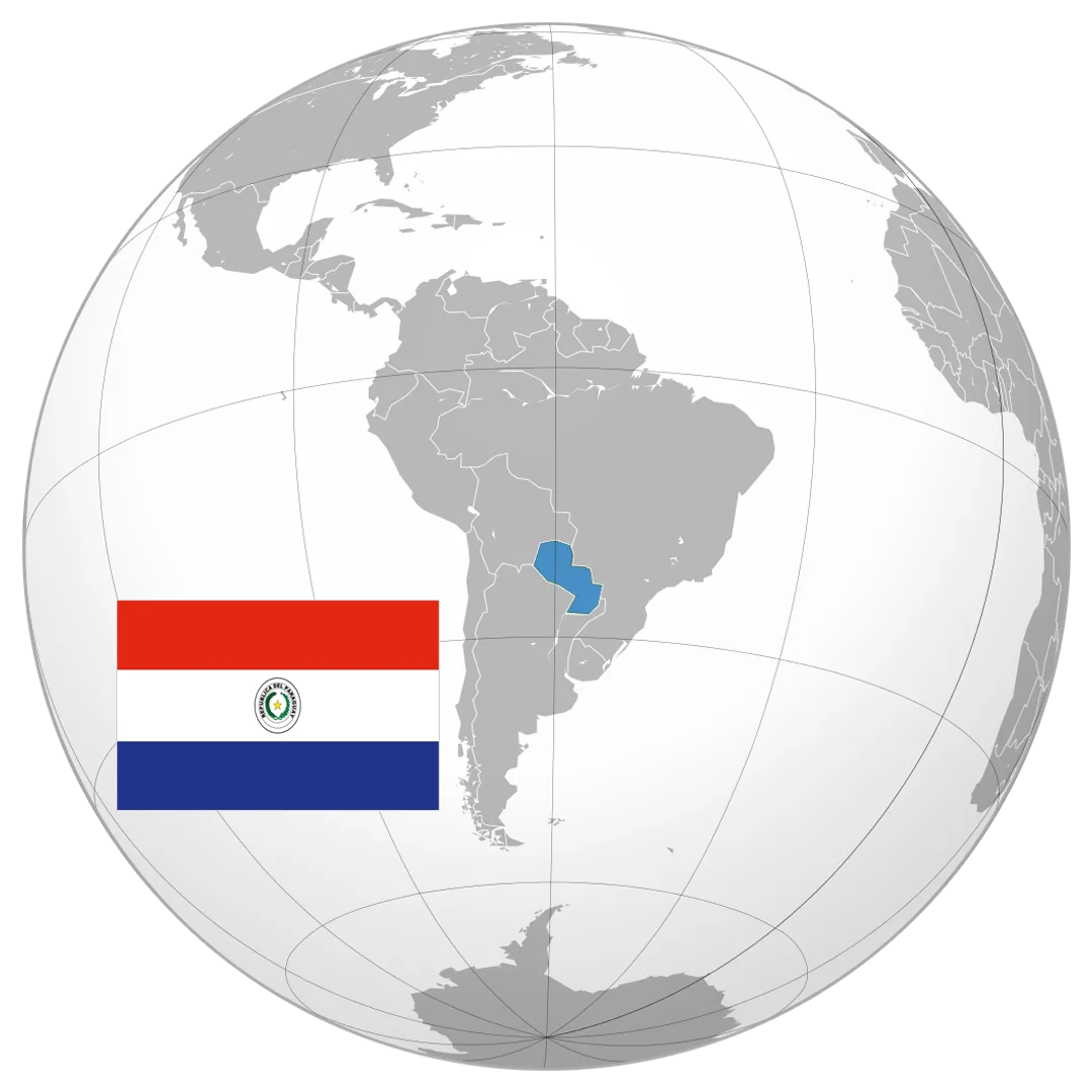Globo terráqueo con Paraguay destacado y su bandera