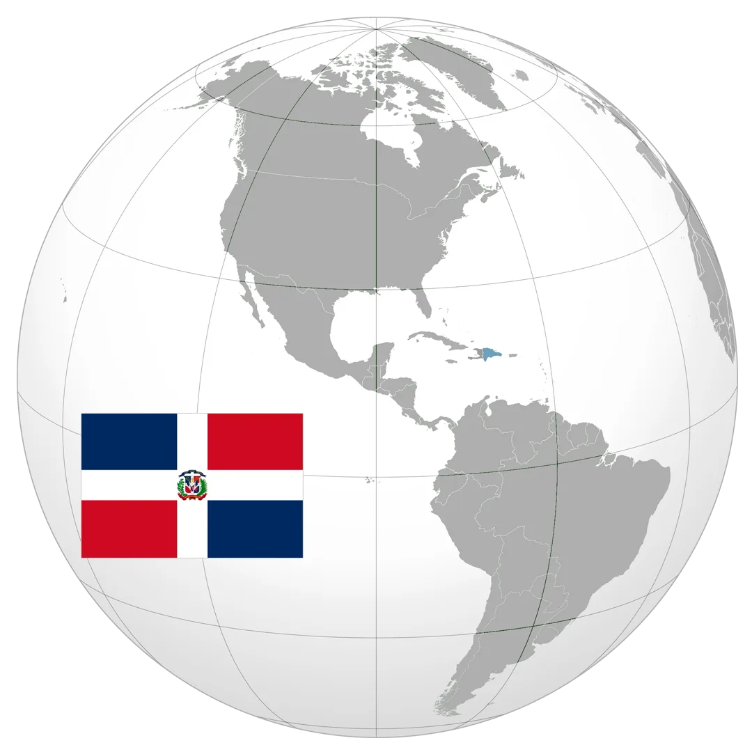 Globo terráqueo con República Dominicana destacada y su bandera